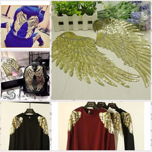 Miniatura 4 de 1 par de parches de lentejuelas con alas de ángel, alas de ángel doradas, parches para planchar para ropa, chaquetas, jeans, vestidos, sombreros