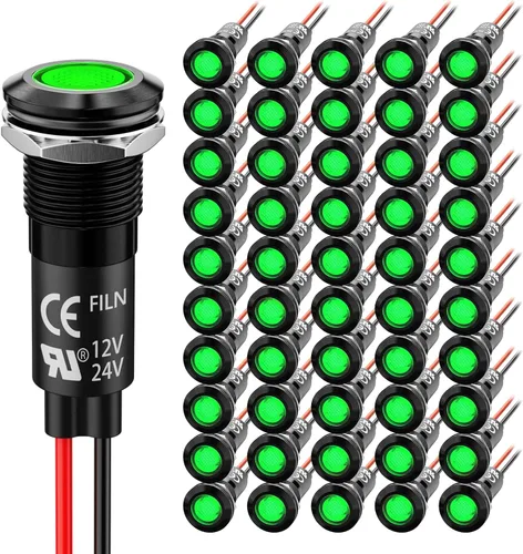 Miniatura 25 de 2 piezas de 12 mm (1/2") Luz indicadora LED blanca, lámpara de señal impermeable de metal, 5 V, 12 V, 24 V, IP67, luz de tablero para piloto