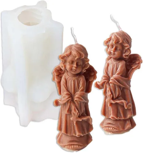 Tone Fun Un ángel de pie con una estrella en forma de mano moldes de silicona para hacer velas, resina, velas de aromaterapia, jabón de cera hecho a