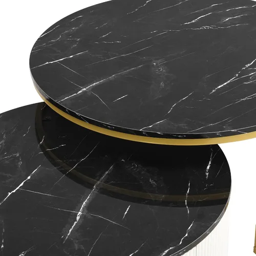 Miniatura 9 de Moderna mesa de centro redonda anidable acanalada con cajón en negro y dorado en 27.6 pulgadas