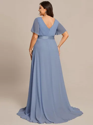 Miniatura 18 de Ever-Pretty Vestido formal para mujer, Navidad, Año Nuevo, cuello en V, gasa, talla grande, largo hasta el suelo, vestido de dama de honor