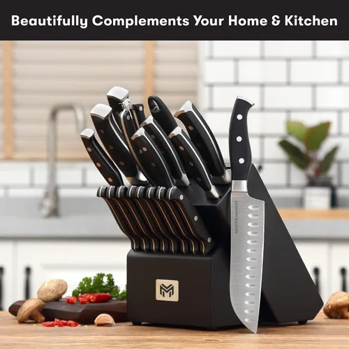 Miniatura 5 de Juego de 19 piezas de cuchillos de cocina de alta calidad con bloque de madera cuchillería de acero inoxidable alemán Master Maison con afilador
