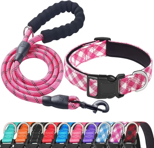 Miniatura 17 de Ladoogo Collar reflectante para perro acolchado con neopreno suave, collares de nailon transpirables y ajustables para perros pequeños, medianos