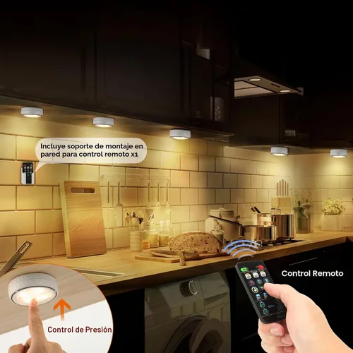 Miniatura 2 de TECOMLIGHT Luces de disco con control remoto, iluminación inalámbrica para debajo del gabinete, funciona con pilas, luces de empuje para cocina