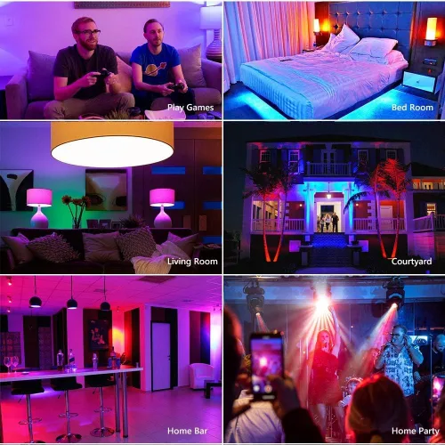 Miniatura 6 de eecoo Bombilla LED inteligente, altavoz de bombilla Bluetooth con regulable, RGB multicolor, audio y música, funciones estéreo, control remoto