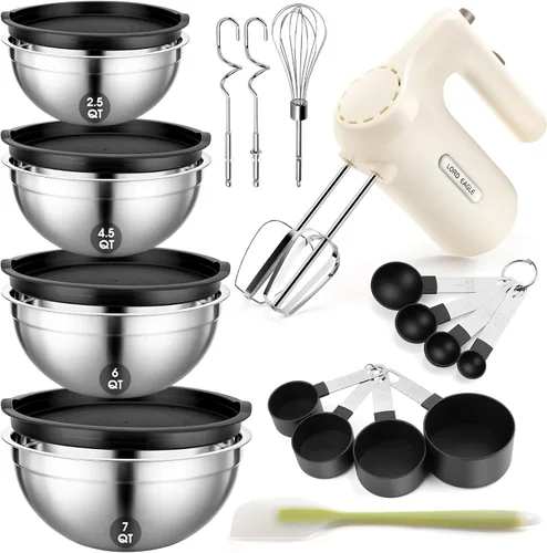 Miniatura 9 de Lord Eagle Batidora de mano eléctrica de 5 velocidades, batidora de mano compacta de 300 W, batidor de huevos de cocina portátil con 5 accesorios