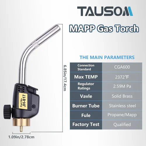 Miniatura 7 de Cabezal de antorcha de propano con encendido de gatillo – Cabezal de antorcha de gas profesional Mapp, soplete de soldadura de propano de salida