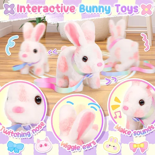 Miniatura 4 de NINAOR Juguetes de conejo de Pascua para niños con bolsas cruzadas, rellenos de cesta de Pascua, orejas interactivas, juguete de conejo, robot