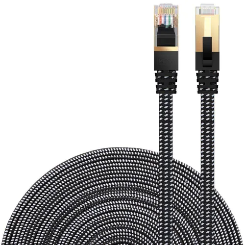 Miniatura 14 de Cable Ethernet Cat 8 DanYee, 3 pies, de nailon trenzado, alta velocidad, RJ45, 2000 MHz, negro