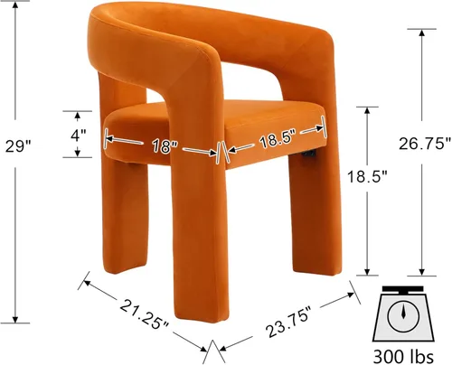 Miniatura 3 de VESCASA Silla de Comedor de Barril de Terciopelo con Respaldo Abierto, Sillón Lateral de Acento Moderno Tapizado con 3 Patas para Terciopelo naranja