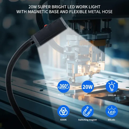 Miniatura 4 de Luz de trabajo magnética, 2000 lúmenes, luz LED para máquina con base magnética fuerte, lámpara magnética flexible de 20 pulgadas para garaje