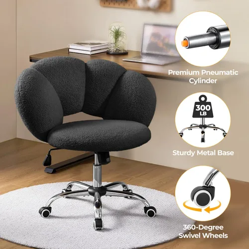 Miniatura 6 de Yaheetech - Silla de escritorio tapizada Boucle con forma de nube, silla de tocador ajustable para oficina en casa, computadora con ruedas para sala