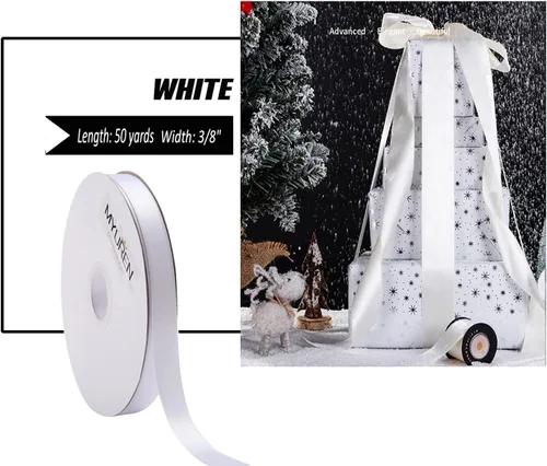 Miniatura 2 de Cinta de satén sólida de 3/8 pulgadas, cinta de satén blanca de doble cara para manualidades, envoltura de regalos, recuerdos de fiesta, baby 01#