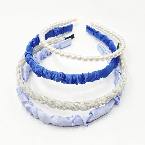 Miniatura 3 de 7 diademas de moda diferentes para mujer, diademas de flores antideslizantes, lindas diademas de perlas para niñas, diadema ancha vintage para Azul