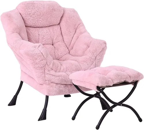 MBOOYOME - Silla perezosa con otomano plegable, sillón de acento moderno de ocio con reposabrazos y bolsillo lateral y reposapiés plegable, silla de