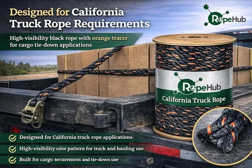 Miniatura 4 de RopeHub - Cuerda de polipropileno trenzado de 3 hebras para camión de California, para seguridad de carga, amarres, uso de camiones y remolques