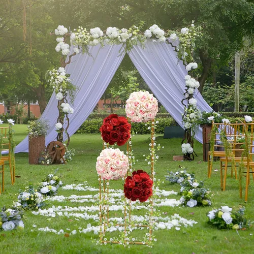 Miniatura 2 de LOYALHEARTDY Soporte para flores de boda, soporte de metal para jarrón, columna de metal para piso, dorado de 4 capas, decoración de boda, camino