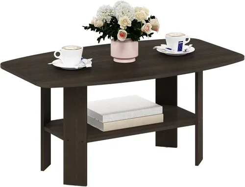 Miniatura 5 de Mesa de centro de diseño simple Furinno 11179GYW/BK, Material Reciclado, Café Oscuro Marrón oscuro