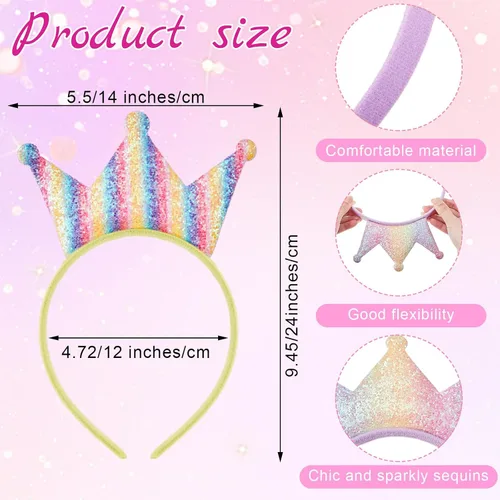 Miniatura 2 de Juexica Paquete de 12 diademas de princesa para fiestas de princesa, coronas de princesa, diadema de lentejuelas con purpurina para regalos