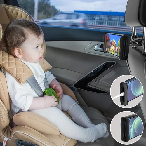Miniatura 7 de Soporte para asiento trasero para reposacabezas de automóvil, soporte para teléfono/tableta, soporte para dispositivos ajustables