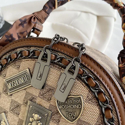 Miniatura 5 de Bolso vintage para mujer, bolso cruzado redondo con un hombro, bolso circular de gran capacidad, bolso diario para mujeres y niñas (marrón)