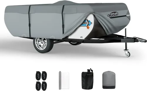 Miniatura 13 de Cubierta desplegable para cámper de 8 a 10 pies, 7 capas impermeable, cubierta de remolque plegable anti-UV, cubierta de caravana para autocaravana