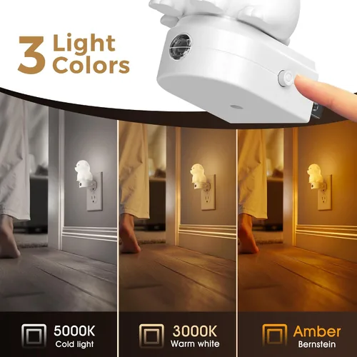 Miniatura 2 de L LOHAS LED - Luz nocturna enchufable para niños, luces nocturnas 3D de cachorros lindas con sensor de atardecer a amanecer, 1600K/2700K/5000K 3CCT
