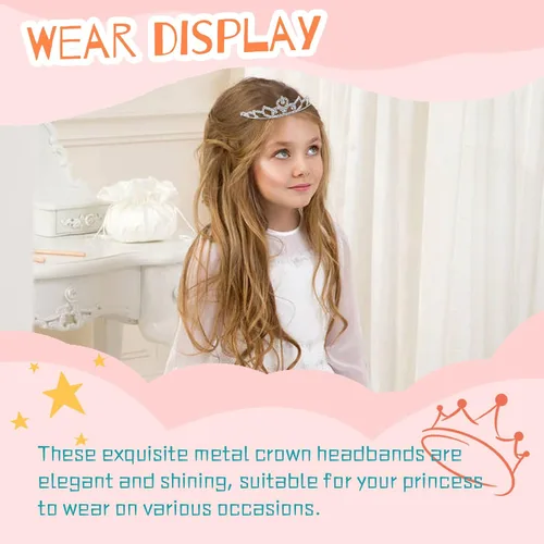 Miniatura 2 de Cinaci Paquete de 5 diademas de metal plateado con diamantes de imitación brillantes y brillantes, coronas para el cabello, tiaras, accesorios