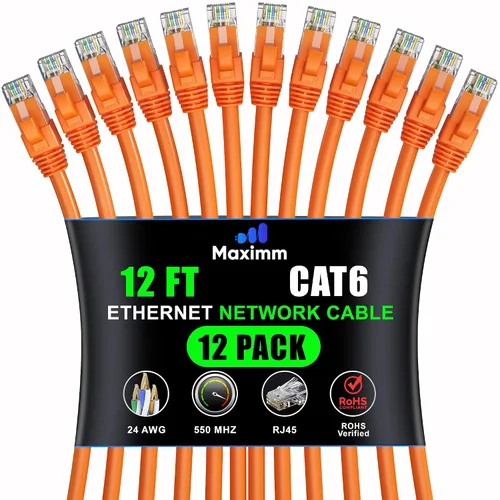 Miniatura 38 de Maximm Cable Ethernet Cat 6 – 7 pies (paquete de 12), LAN de alta velocidad, Internet, parche y cable de red, UTP, 10 Gbps, 550 MHz, color azul