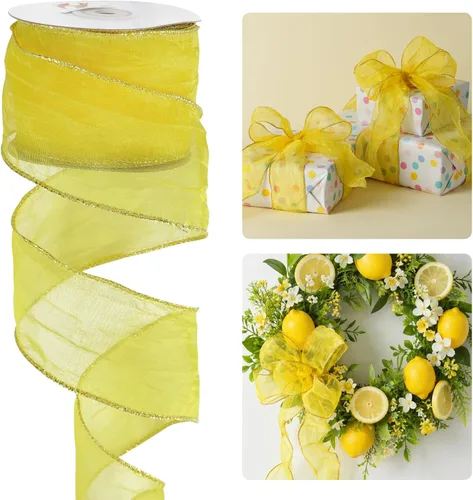 Miniatura 13 de HUIHUANG Cinta verde musgo con alambre de 2.5 pulgadas, seda arrugada verde con cinta de Navidad metálica dorada para suministros de corona, boda