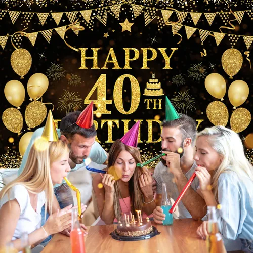 Miniatura 2 de Decoraciones de cumpleaños número 40 para hombres y mujeres - Pancarta de feliz cumpleaños número 40, decoraciones "Brindemos por 40 años