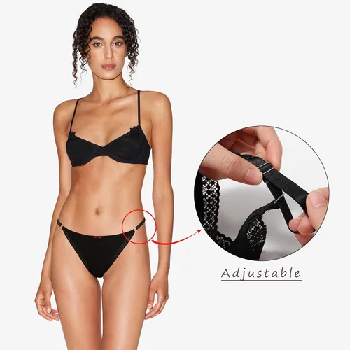 Miniatura 4 de Aijolen Tanga de algodón para mujer, ropa interior ajustable para mujer, bragas de cintura baja para mujer, no se ven