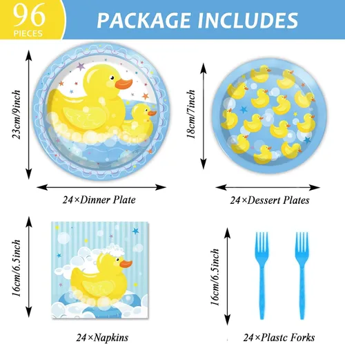 Miniatura 2 de gisgfim Juego de 96 platos y servilletas de pato de goma desechables con temática de pato, suministros para fiestas, cumpleaños, baby shower