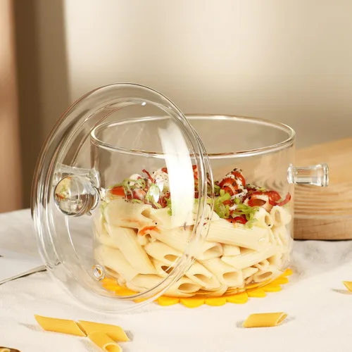 Miniatura 5 de Olla de Vidrio Transparente para Cocinar con Tapa, Cepillo y Almohadillas Térmicas de Silicona para Estufa - 1.5L (51oz) Olla de Vidrio