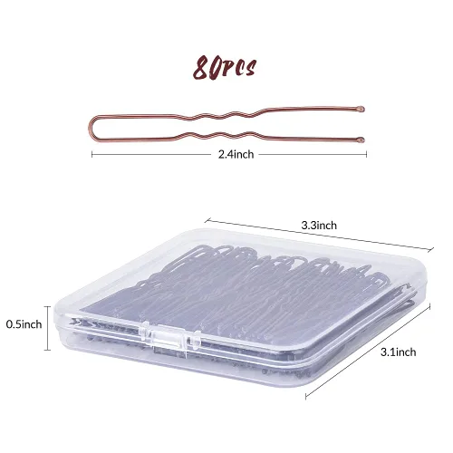 Miniatura 2 de IKOCO Horquillas para el cabello en forma de U de 2.4 pulgadas para mujer, pasadores de moño con caja de almacenamiento, color marrón
