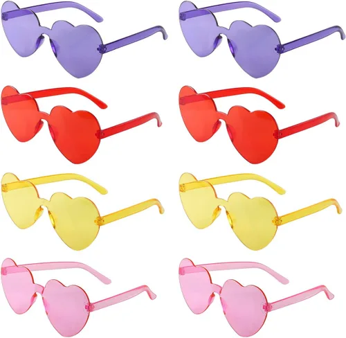 Paquete de 8 lentes de sol con forma de corazón en forma de amor, transparentes tintados, color caramelo, sin marco, para el día de San Valentín,
