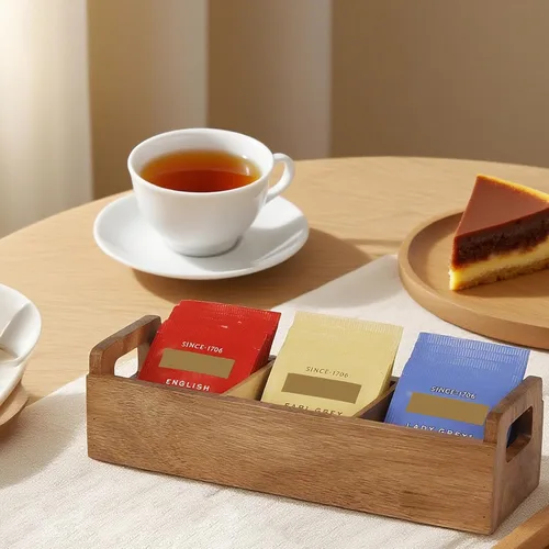 Miniatura 9 de HTB Caja Pequeña de Bolsitas de Té de Madera, 3 Compartimentos, Cofre de Bolsitas de Té de Madera de Acacia con Asa, Mini Contenedor