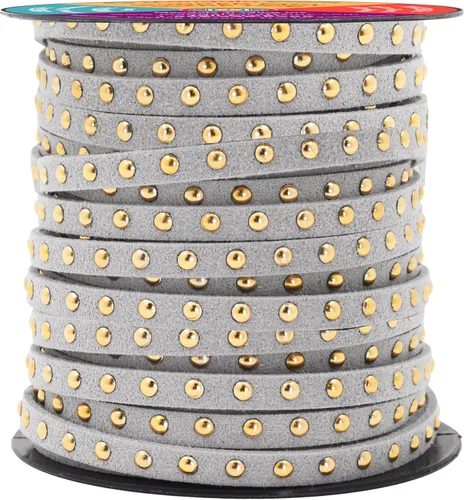Miniatura 65 de Mandala Crafts Cordones de gamuza sintética para fabricación de joyas, 20 yardas, tiras de cordones de cuero con tachuelas doradas, cuerdas planas