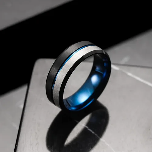 Miniatura 15 de King Will Anillo de boda de carburo de tungsteno para hombre con diseño de ranura, 6/7/0.315 in de ancho, acabado cepillado/pulido para hombre