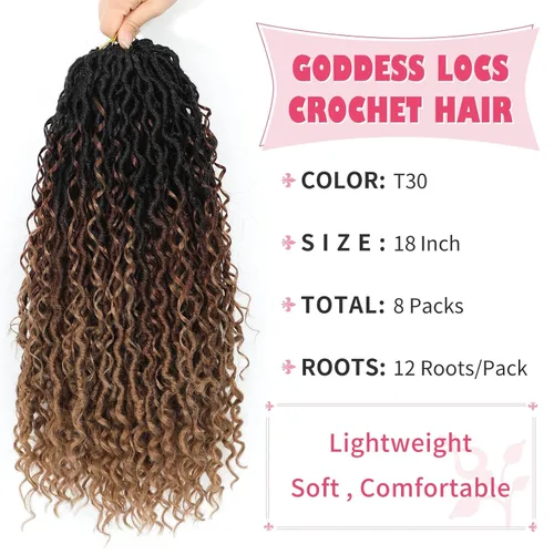 Miniatura 35 de Alicoco Goddess Locs Cabello de Ganchillo 12 Pulgadas 8 Paquetes Rastas Sintéticas de Ganchillo Para Mujeres Rastas Suaves Boho Pre-enrolladas River