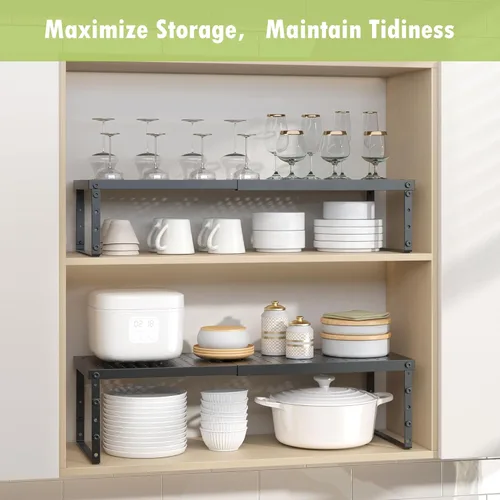 Miniatura 7 de RUILALIFE Estante organizador de gabinete expandible con altura ajustable, estante organizador de encimera de cocina apilable, elevador de estante