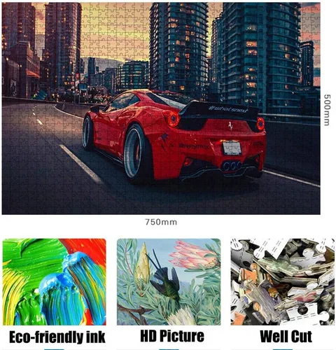 Miniatura 2 de Coche deportivo rojo de 1000 piezas para adultos, rompecabezas de paisaje, rompecabezas de estilo artístico, regalos de bricolaje, pintura mural