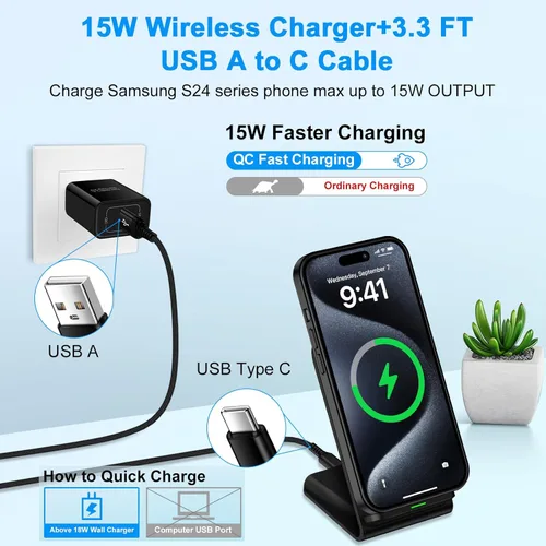 Miniatura 2 de Fast S25 S24 Ultra Samsung - Soporte de cargador inalámbrico, paquete de 2 estaciones de carga inalámbrica de 15 W para Samsung Galaxy S26 S25 Edge