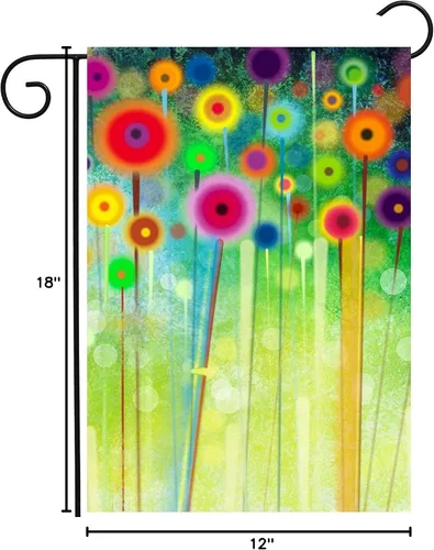 Miniatura 4 de Bandera abstracta de acuarela de primavera con flores verdes de temporada, pintura artística para jardín, patio, 12 x 18 pulgadas, poliéster