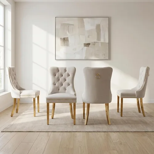 Miniatura 63 de OVENTA Juego de 4 sillas de comedor modernas tapizadas copetudas, terciopelo negro y gris y cuero con patas de madera maciza, sillas de cocina