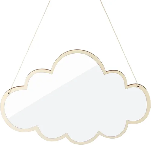 HOMSFOU Espejo de pared colgante nórdico, espejo decorativo en forma de nube con marco de madera y cuerda de cáñamo para baño, dormitorio,