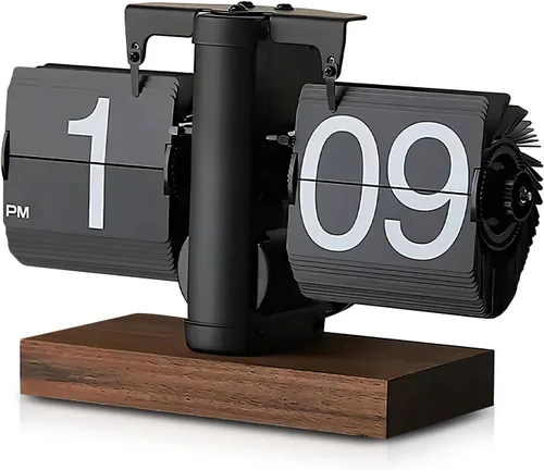 Miniatura 8 de Reloj de escritorio abatible, reloj digital retro de mesa abatible, decoración moderna de mediados de siglo, funciona con pilas, funciona