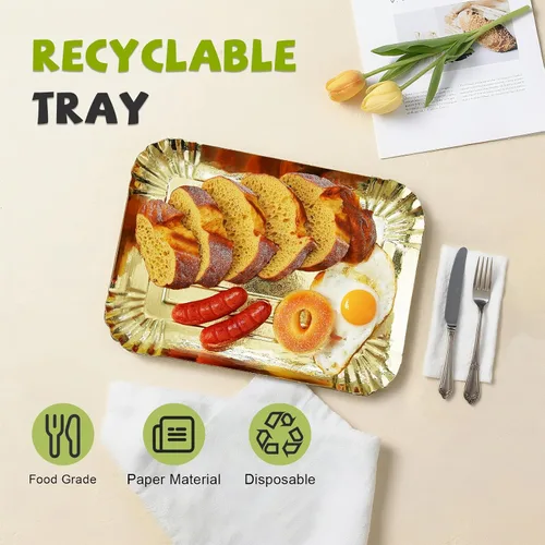 Miniatura 3 de 10 piezas de bandejas rectangulares doradas, de papel de cartón desechable resistente para platos, para elegante mesa de postres, exhibición