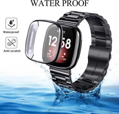 Miniatura 5 de ZPJPPLX para Fitbit Versa 4/Sense 2, Correa de Muñeca de Acero Inoxidable Sólido con Funda de Reloj, para Versa 3/Sense Correas de Repuesto de Metal