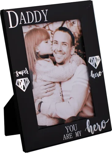 Miniatura 5 de DADDY YOU ARE MY Hero - Marco de fotos para el día del padre, regalo para papá, metal negro grabado 4 x 6 pulgadas (DADDY HERO vertical)